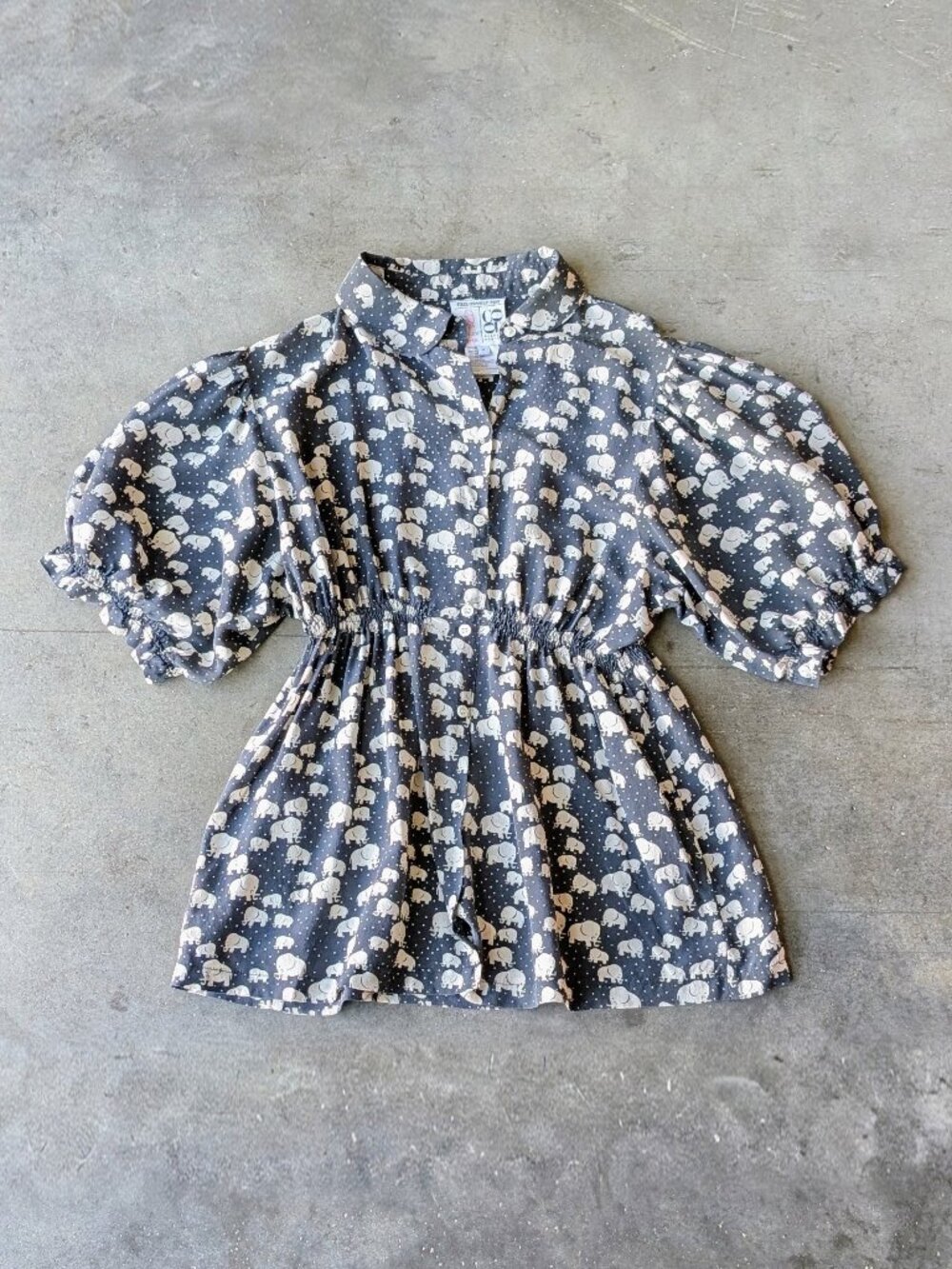 Paul & Joe Sister Silk Elephant Pattern Puff Sleeve Peplum Blouse size 2